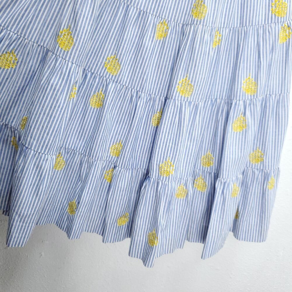 J. CREW Pinapple Embroidered Tiered Seersucker Pinstripe Lagenlook Midi Skirt - Picture 13 of 15